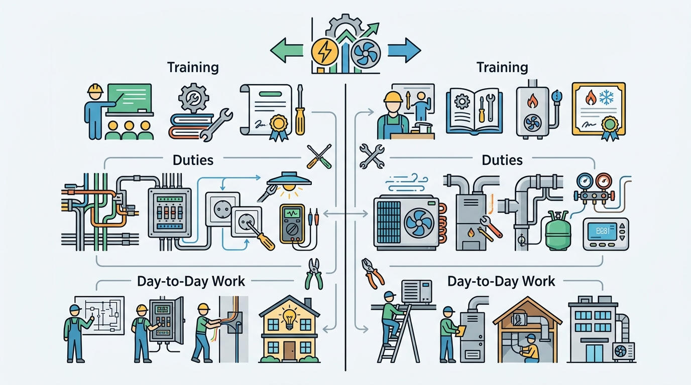Featured image for "Electrician or HVAC Technician: Comparing Training, Duties, and Day-to-Day Work"